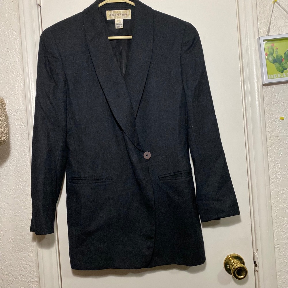 Jones New York Blazer Women's Size 6 Black One Button Collar Career